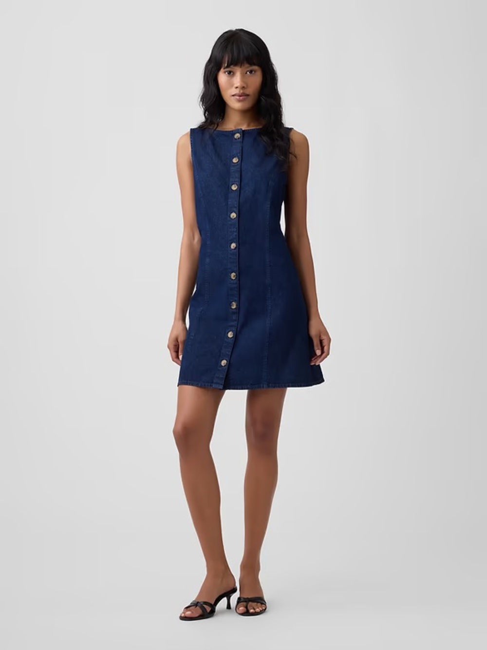 NWT GAP Sleeveless Button-Front Navy Denim Boatneck Dress